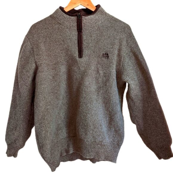 Safari Nordik Sweaters - VINTAGE SAFARI NORDIK Beige Lined Half-Zipped Knit Sweater Size Large